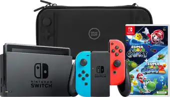 Coolblue Nintendo Switch Rood/Blauw + Super Mario Galaxy 1+2 + BlueBuilt Beschermhoes aanbieding