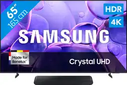 Coolblue Samsung 65 Crystal UHD U8070F (2025) + Samsung HW-S60D Zwart (2024) aanbieding