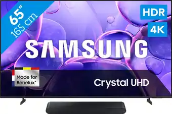 Coolblue Samsung 65 Crystal UHD U8070F (2025) + Samsung HW-S60D Zwart (2024) aanbieding