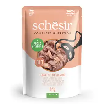 Zooplus Voordeelpakket: 24x85g Schesir Complete Nutrition filet in gelei tonijn met zalm natvoer voor katten aanbieding