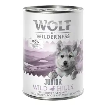 Zooplus 6x400g Junior Wild Hills met Eend Wolf of Wilderness Hondenvoer aanbieding