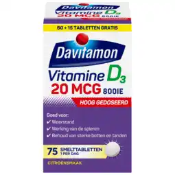 De Online Drogist Davitamon Vitamine D3 20mcg Smelttabletten aanbieding