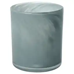 IKEA Ronde, matte blauwgroene glazen kandelaar. Handgemaakt met een golvend, gestructureerd ontwerp aanbieding