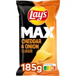 Jumbo Lay's Max Ribbel Chips Cheddar Kaas & Ui 185 g aanbieding