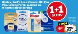 Kruidvat Blistex, Burt's Bees, Carmex, DR. Paw Paw, Labello Purol, Vaseline en O'keeffe's lipverzorging aanbieding