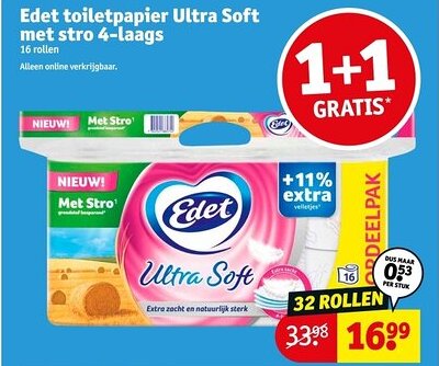 Kruidvat Edet toiletpapier Ultra Soft met stro 4 Laags aanbieding