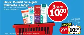 Kruidvat Elmex, Meridol en Colgate tandpasta in doosje aanbieding