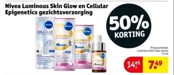 Kruidvat Nivea Luminous Skin Glow en Cellular Epigenetics gezichtsverzorging aanbieding