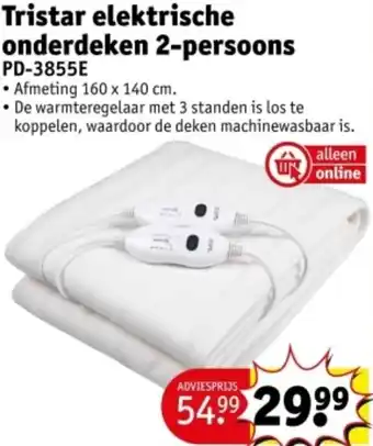 Kruidvat Tristar elektrische onderdeken 2-persoons PD-3855E aanbieding