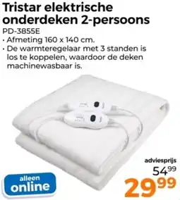 Trekpleister Tristar elektrische onderdeken 2-persoons PD-3855E aanbieding