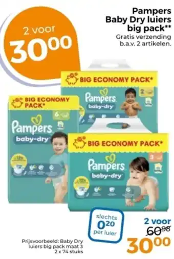 Trekpleister Pampers Baby Dry luiers big pack aanbieding