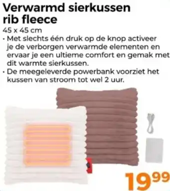 Trekpleister Verwarmd sierkussen rib fleece aanbieding