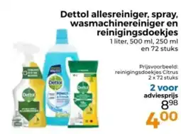 Trekpleister Dettol allesreiniger, spray, wasmachinereiniger en reinigingsdoekjes aanbieding