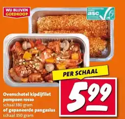 Nettorama Ovenschotel kipdijfilet pompoen rosso schaal 380 gram of gepaneerde pangasius schaal 350 gram aanbieding