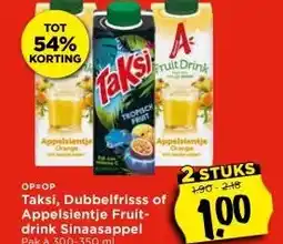 Vomar Voordeelmarkt Taksi, Dubbelfrisss of Appelsientje Fruit- drink Sinaasappel aanbieding