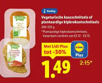 Lidl Vegetarische kaasschnitzels of plantaardige kipkrokantschnitzels aanbieding
