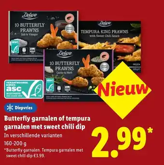 Lidl Butterfly garnalen of tempura garnalen met sweet chili dip aanbieding