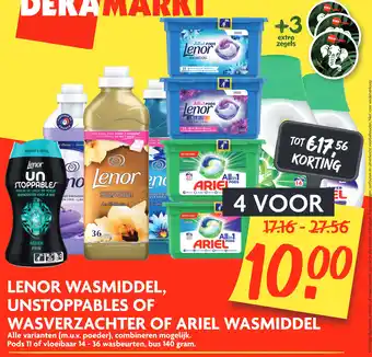 Dekamarkt Lenor wasmiddel, unstoppables of wasverzachter of ariel wasmiddel aanbieding