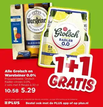 PLUS Alle Grolsch en Warsteiner 0.0% aanbieding