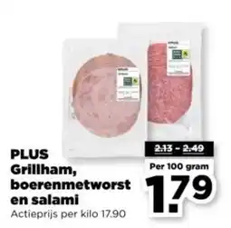 PLUS PLUS Grillham, boerenmetworst en salami aanbieding