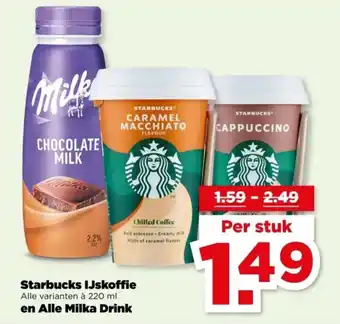 PLUS Starbucks IJskoffie en Alle Milka Drink aanbieding