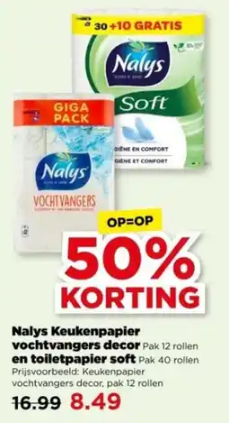 PLUS Nalys Keukenpapier vochtvangers decor en toiletpapier soft aanbieding