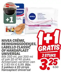Dekamarkt Nivea crème, reinigingsdoekjes, labello classic of hansaplast universal aanbieding