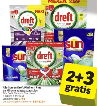 Alle Sun en Dreft Platinum Plus en Miracle vaatwascapsules