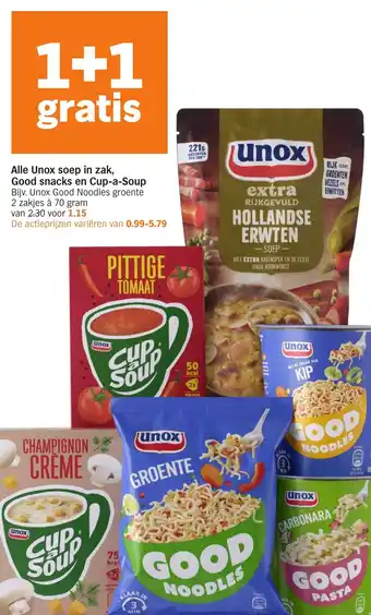 Albert Heijn Alle Unox soep in zak Good snacks en Cup a Soup aanbieding
