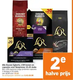 Albert Heijn Alle Douwe Egberts L'OR bonen en capsules voor Nespresso aanbieding