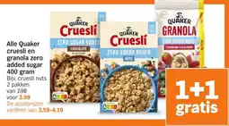Albert Heijn Alle quaker cruesli en granola zero added sugar aanbieding