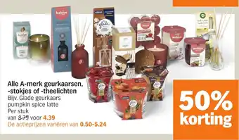 Albert Heijn Alle A-merk geurkaarsen stokjes of theelichten aanbieding