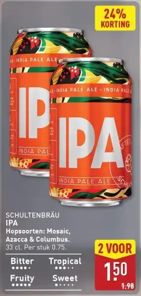ALDI Schultenbräu IPA Hopsoorten: Mosaic, Azacca & Columbus. aanbieding