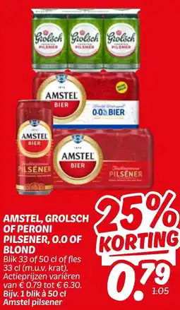 Dekamarkt Amstel, grolsch of peroni pilsener, 0.0 of blond aanbieding