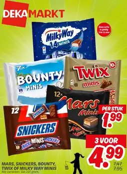Dekamarkt Mars, snickers, bounty, twix of milky way minis aanbieding