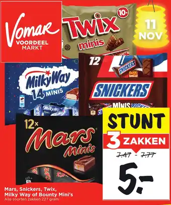 Vomar Voordeelmarkt Mars, Snickers, Twix, Milky Way of Bounty Mini's aanbieding