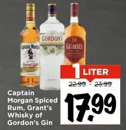 Vomar Voordeelmarkt Captain Morgan Spiced Rum, Grant's Whisky of Gordon's Gin aanbieding