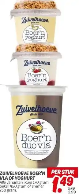 Dekamarkt ZUIVELHOEVE BOER'N VLA OF YOGHURT aanbieding