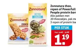 Hoogvliet Zonnatura thee, repen of Powerfull People protein bars aanbieding