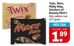 Hoogvliet Twix, Mars, Milky Way, Snickers of Bounty Mini's aanbieding