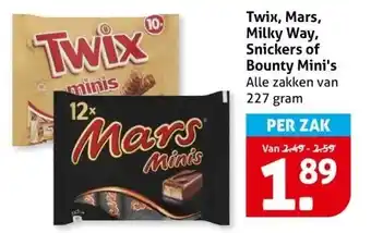 Hoogvliet Twix, Mars, Milky Way, Snickers of Bounty Mini's aanbieding