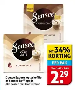 Hoogvliet Douwe Egberts oploskoffie of Senseo koffiepads aanbieding