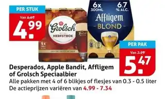 Hoogvliet Desperados, Apple Bandit, Affligem of Grolsch Speciaalbier aanbieding