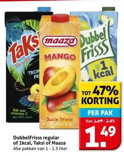Hoogvliet DubbelFrisss regular of 1kcal, Taksi of Maaza aanbieding