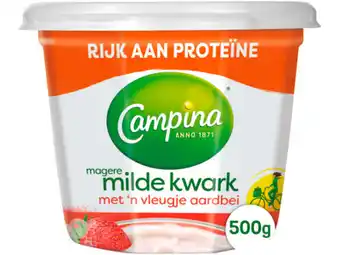 Hoogvliet Campina magere kwark met een vleugje aardbei aanbieding