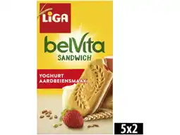 Hoogvliet Liga BelVita koekjes sandwich yoghurt aardbei aanbieding
