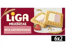 Hoogvliet Liga Milkbreak koekjes melk aardbei aanbieding
