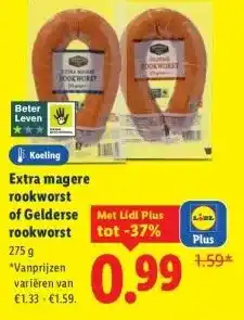 Lidl Extra magere rookworst of Gelderse rookworst aanbieding