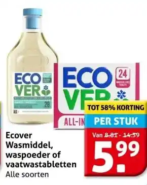 Hoogvliet Ecover Wasmiddel, waspoeder of vaatwastabletten aanbieding