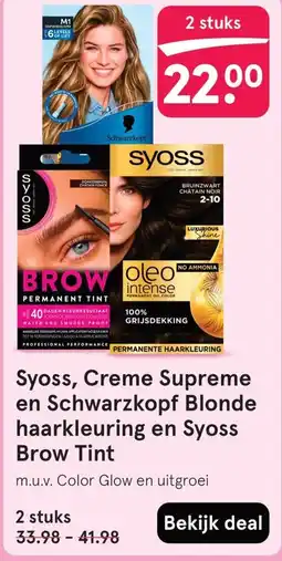 Etos Syoss, Creme Supreme en Schwarzkopf Blonde haarkleuring en Syoss Brow Tint aanbieding